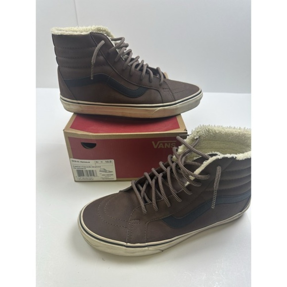 VANS SK8-HI Reissue Leather Shoes Sneakers Fleece Lined Hi-Top Brown Men Size 10
